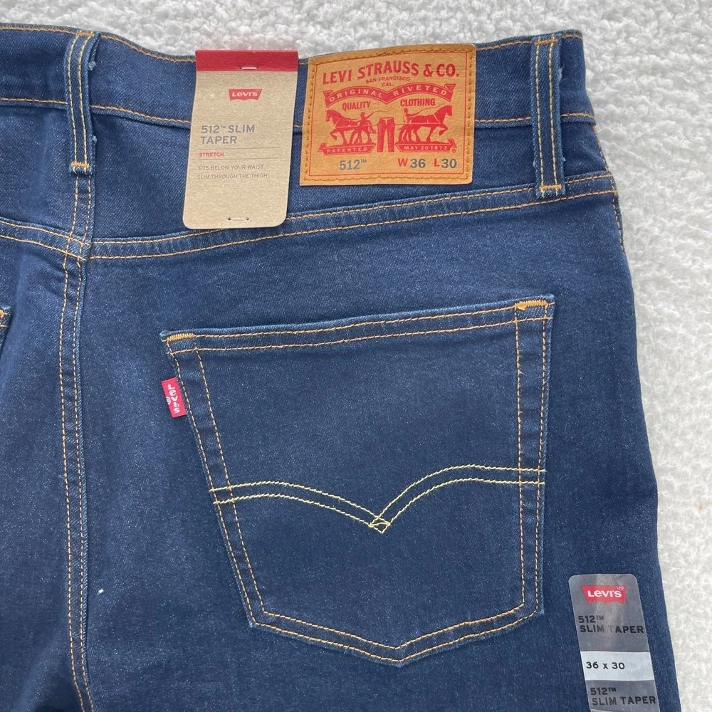 Levis Jeans Mens 36x30 Blue 512 Slim Taper Dark Wash Stretch Denim Preppy Grunge